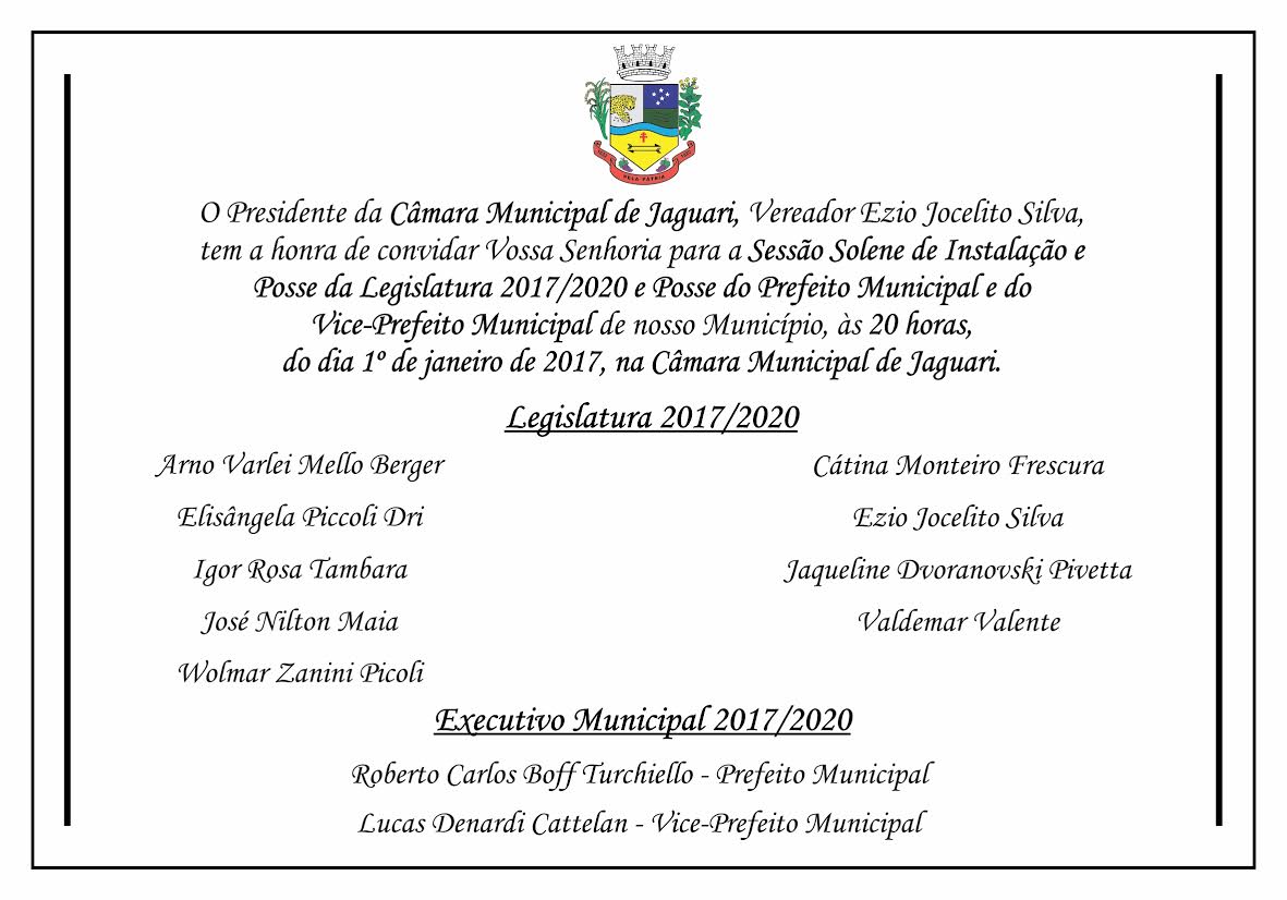 Posse do Legislativo e do Executivo Municipal de Jaguari – Mandato 2017/2020