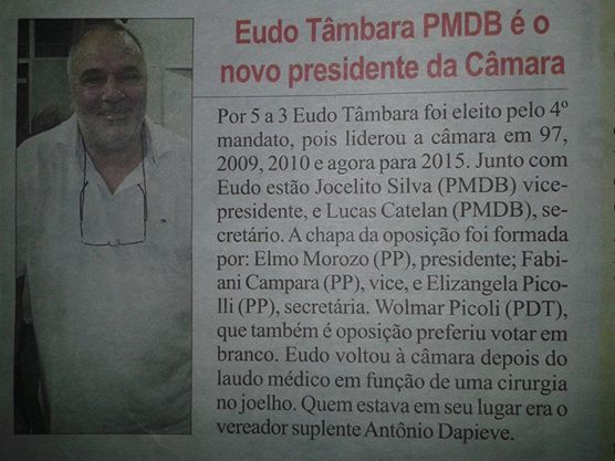 Eleição da Mesa Diretora 2015 da Câmara Municipal de Jaguari é notícia no Jornal Jaguar Regional de 31 de dezembro de 2014
